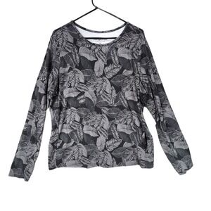 Hang Ten Rashguard Shirt XL Women Long Sleeve Hawaiian Aloha Gray Leaves UPF 50+